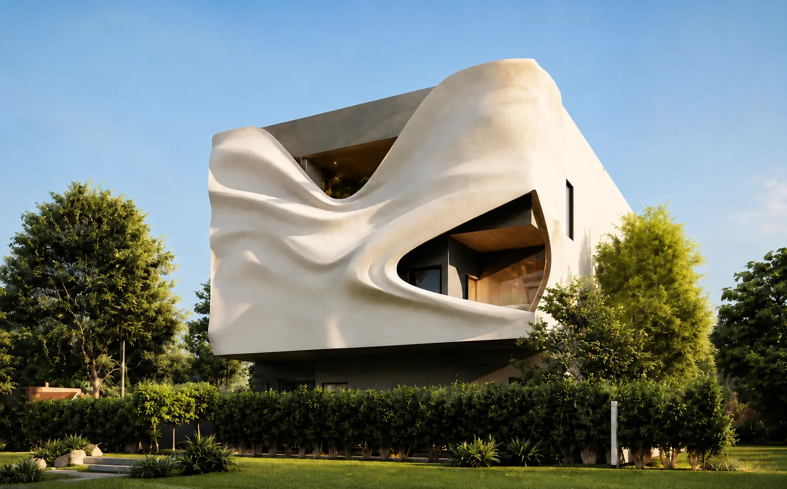 Enhanced 3D perspective of ADC's ongoing sculptural contemporary villa