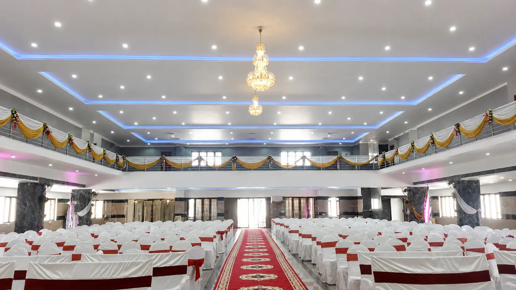 Completed interior of S.B.R. Kalyana Mantapa in Attibele